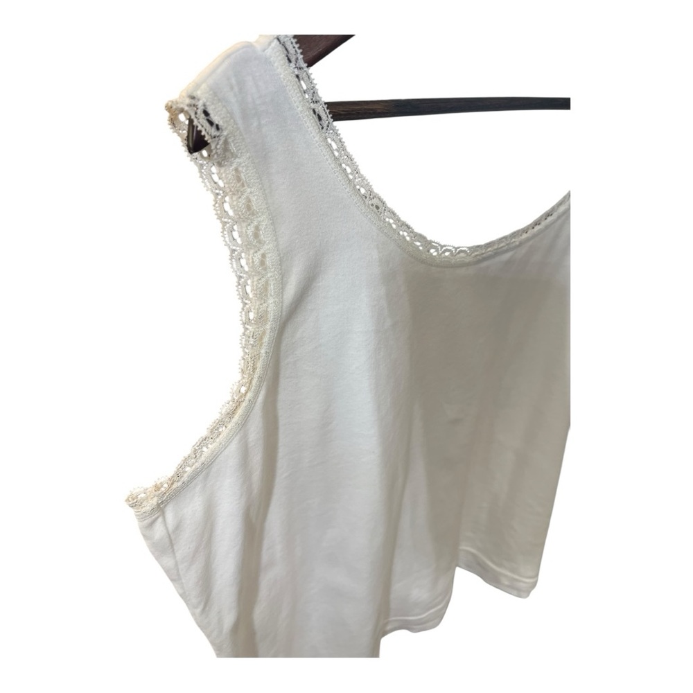 Talbots Woman White 100% Cotton Lace Trim Women's Micro Ribbed Tank Top 2X - Picture 9 of 11